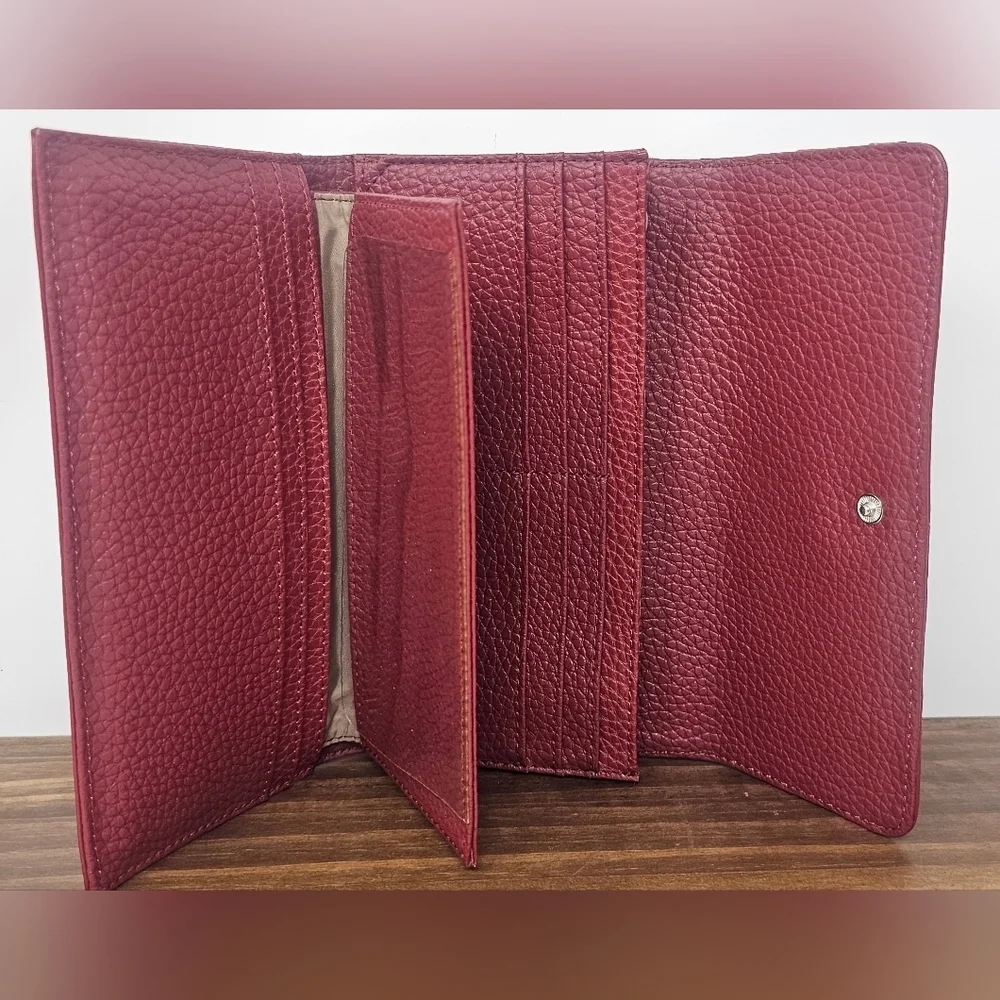 Willsons Leather Red Pebbled Leather Wallet Threefold Credit Card ID Checkbook